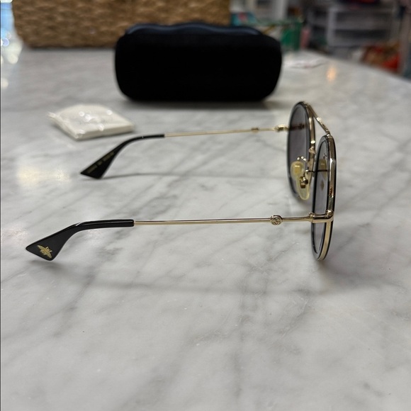 Gucci NEW! GG0061S Round Frame Black and Gold Sunglasses